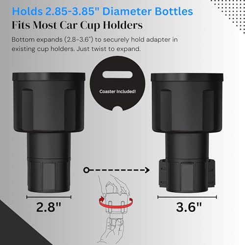 Swigzy Car Cup Holder Expander Adapter for Large Water Bottles - [Patented & Upgraded] - Holds: Hydro-Flask, Yeti, Nalgene, Owala, 32-40oz - Adjustable Expandable Insert Extender - Universal - color: Black, size: Holds 18-40 oz (Standard Base)
