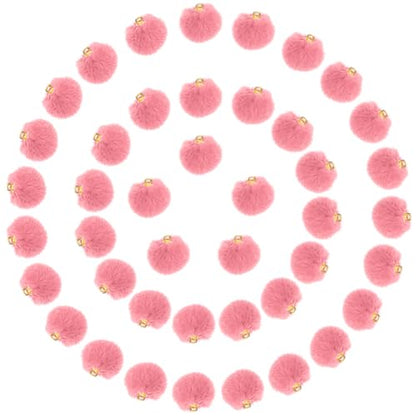 Tupalizy 50PCS Fluffy Pom Poms Charms Soft Fuzzy Faux Fur Puff Ball Pendant for Keychains Bracelets Earrings Jewelry Making Tassels Bags DIY Crafts Party Favors Gifts Accessories - color: Pink
