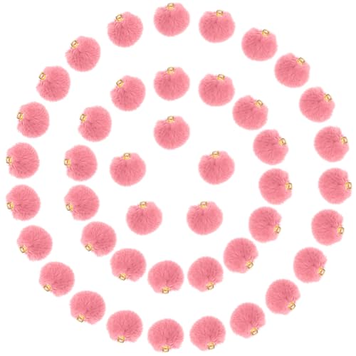 Tupalizy 50PCS Fluffy Pom Poms Charms Soft Fuzzy Faux Fur Puff Ball Pendant for Keychains Bracelets Earrings Jewelry Making Tassels Bags DIY Crafts Party Favors Gifts Accessories - color: Pink