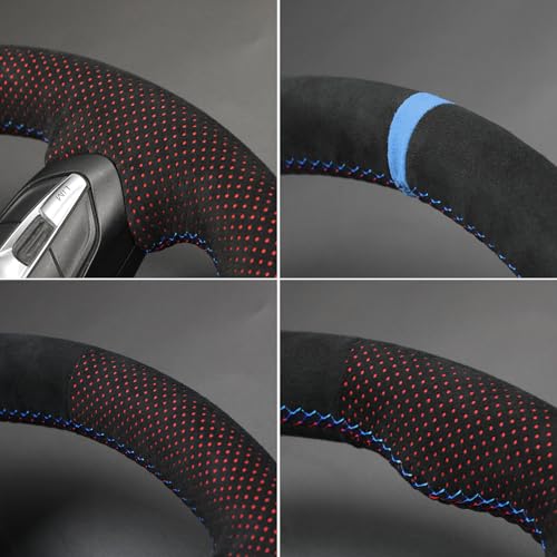 MEWANT Hand-Stitched Steering Wheel Cover for BMW (M Sport) F22 F23 F30 F34 F32 F33 F36 F10 F07 F12 F13 F06 F39 F25 F26 F15 F16, DIY Custom Fit Steering Wheel Wrap for BMW - color: 11:red mesh IT-ALCAN + 3m thread