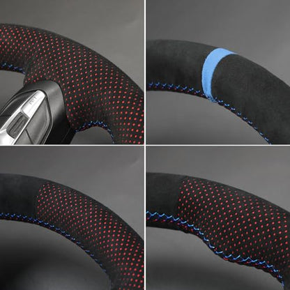 MEWANT Hand-Stitched Steering Wheel Cover for BMW (M Sport) F22 F23 F30 F34 F32 F33 F36 F10 F07 F12 F13 F06 F39 F25 F26 F15 F16, DIY Custom Fit Steering Wheel Wrap for BMW - color: 11:red mesh IT-ALCAN + 3m thread
