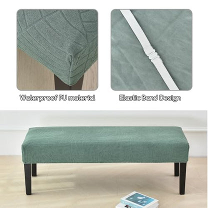 FUANGUI Waterproof Bench Cover, Stretch Jacquard Dining Bench Cover for bedrooms, Living Rooms, Kitchens, Protector Chair Bench Piano Bench Seat Covers Stool Slipcover Removable, Washable - Green - color: Jacquard Green