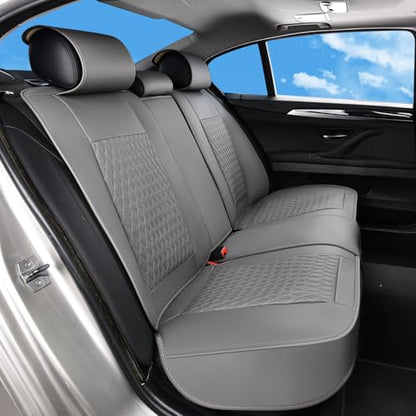 Huidasource Gray Back Seat Covers, Luxury Nappa Leather Rear Seat Cover with Velcro Adjustable, Child Seats, Ventilation Holes, Seat Belts, Back Seat Car Cover Fit for Most Cars SUV Trucks, Gray - color: R# Gray, size: Rear