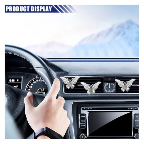 3PCS Bling Butterfly Car Air Vent Clips, Crystal Rhinestone Car Vent Clip, Cute Diffuser Car Vent Clip, Car Interior Decoration Charm Accessories for Girl Women (White)