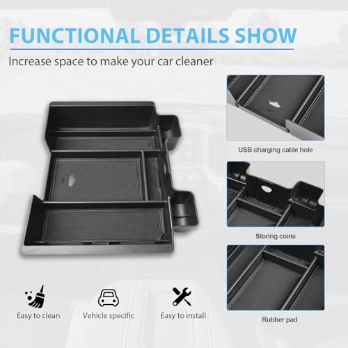 Center Console Organizer Compatible with 2019-2022 Chevy Silverado/Sierra 1500 and 2020-2023 Silverado/Sierra 2500HD 3500HD Accessories Armrest Full Size Tray,Full Console w/Bucket Seats ONLY,Black