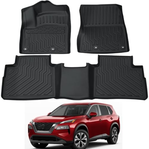 All Weather Rubber Car Floor Mats Compatible with 2021-2024 Nissan Rogue, Fit for Nissan Rogue Floor Mat Full Set Includes 1st and 2nd Rows Maximum Coverage, Laser Measured, Non Slip - color: 2021-2024 Rogue