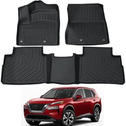 All Weather Rubber Car Floor Mats Compatible with 2021-2024 Nissan Rogue, Fit for Nissan Rogue Floor Mat Full Set Includes 1st and 2nd Rows Maximum Coverage, Laser Measured, Non Slip - color: 2021-2024 Rogue