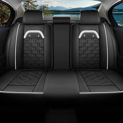 INZU Cute Cartoon Rabbit Comfortable Car Seat Covers with Waterproof PU Leather Suitable for Most 5 Seats Cars SUV and Pick-up Truck Universal Fit Set (Black) - color: Black