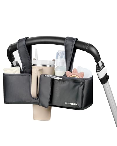 Skip Hop Ultimate Stroller Organizer Universal Fit with Adjustable Straps, Magnetic Flaps and Convertible Design That fits 40 oz. Tumblers, Black - color: Ultimate Black