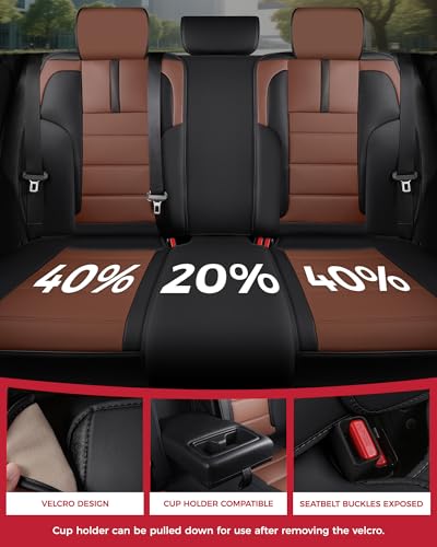 FREESOO Universal Full Seat Covers, Waterproof Faux Leather Automotive Seat Covers with Carbon Fiber Texture Seat Belt Pads, Anti-Slip Airbag Compatible Car Seat Covers for Cars SUVs Trucks - color: Black Brown, size: Full Set - 5 Seats