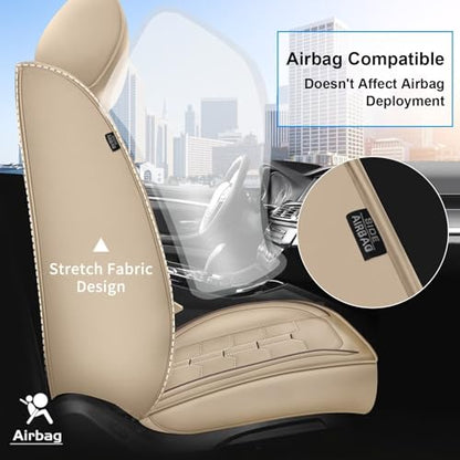 Seat Covers Fit for Nissan Pathfinder 2011-2024 2025 2026 2PCS Front Car Seat Covers Faux Leather Seat Cushion Waterproof Auto Protectors(Beige)-2 Front Seat Covers