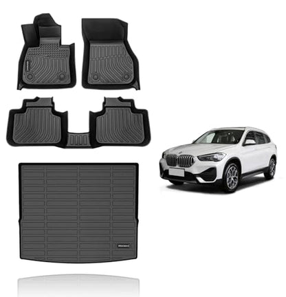 KELCSEECS Floor Mats & Cargo Liner Custom for 2022 2021 2020 2019 2018 2017 2016 BMW X1 Car Mats Automotive Cargo Mat Floor Liners Trunk Mat X1 All Weather Floor Mats Trunk Liner Black - style: 13)For 2016-2022 BMW X1 Full Set