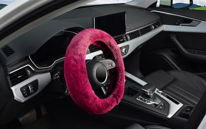 KAFEEK Frost Fluffy Microfiber Plush Steering Wheel Cover for Winter Warm, Universal 15 inch Soft Fuzzy Steering Wheel Cover, Brilliant Red - color: red, size: Standard Size[14 1/2''-15'']
