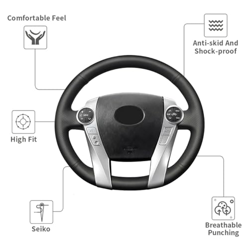 Hand-Stitched Steering Wheel Cover with Microfiber Leather Fit for Toyota Prius 2010-2015/Prius V Prius C 2012-2017/Aqua 2014 2015/Prius Plus 2013/Prius Plug-in Hybrid 2013 DIY Car Interior - size: Microfiber Leather