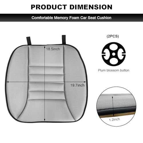Car Seat Cushion, 1.2" Thick Comfort Memory Foam Auto Seat Pad with Non Slip Bottom, Breathable Driver Seats Pillow Pressure Relief Chair Cushion for Vehicle Office Home (Gray)