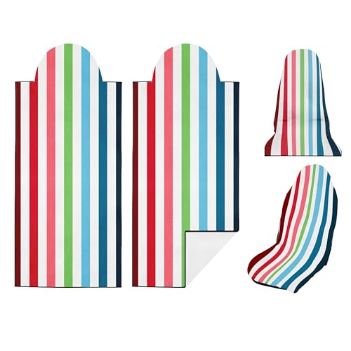 2 Pack Car Seat Towel Covers, Sweat Protector for Front Seats, Premium Thickened Microfiber with Colorful Rainbow Stripes, Breathable & Quick Dry, Slip-on Headrest Pocket for Gym, Beach, Running - color: Multicolor