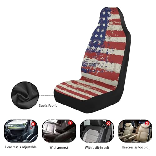 American Flag Car Seat Covers Set of 2 Patriotic Automobile Front Seat Covers Protection Interior Accessories Suitable for Most Cars,SUV,Sedan - color: American Flag