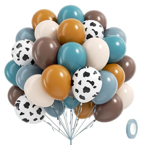 60pcs Cowboy Balloons, Brown Slate Blue Dusty Blue Sand White Latex Western Balloons for Farm Cowboy Western Baby Shower Birthday Party Decorations - color: Cowboy Blue