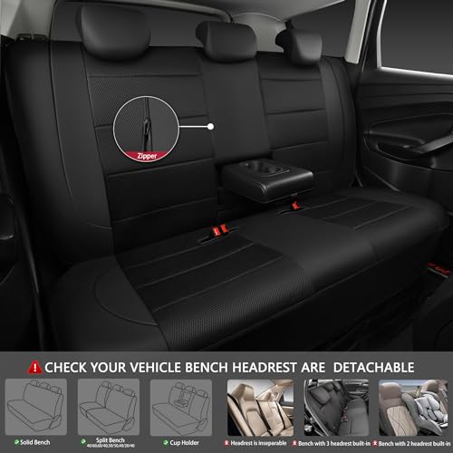 CAR PASS Leather and 3D Air Mesh Universal Fit Car Seat Covers, for Sedans,Trucks,Suvs,Airbag Compatible,Zipper Design and Reserved Opening Holes for Headrest(Full Set, Black and Black)