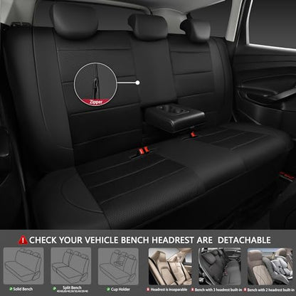 CAR PASS Leather and 3D Air Mesh Universal Fit Car Seat Covers, for Sedans,Trucks,Suvs,Airbag Compatible,Zipper Design and Reserved Opening Holes for Headrest(Full Set, Black and Black)