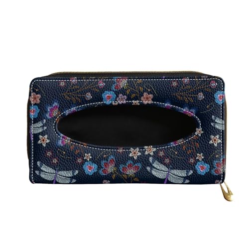 Dragonfly PU Leather Sun Visor Napkin Holder Car Standard Tissue Holder Luxury PU Leather Backseat Tissue Holder FitsSedans SUV Trucks - color: Dragonfly Flower