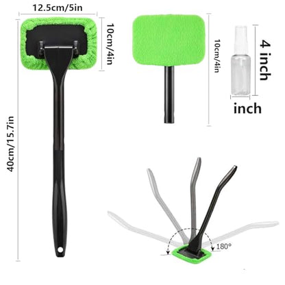 desin Car Windshield Cleaning Tool, Windshield Cleaner with 5 Washable and Reusable Microfiber Pads and Extendable Handle, for Auto Glass Wiper (Green) - color: Green