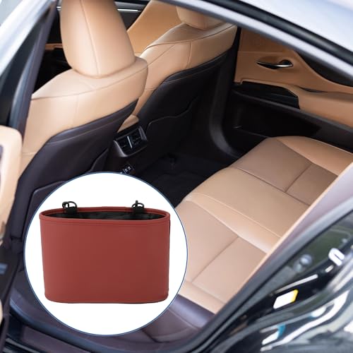 Car Trash Can Portable and Hanging 10.2" Length 4.3" Width 6.7" Height Trash Bin Faux Leather Wine Red 1 Pcs - color: Wine Red