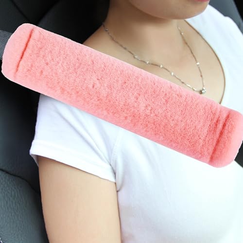 Soft Faux Fur Universal Fit Seatbelt Cover Car Truck SUV Airplane Seat Belt Shoulder Pad for Carmera Backpack Straps Neck Cushion Protector 2 Pack 10.5in Orange Pink - color: Orange Pink, size: 10.5in 2pack