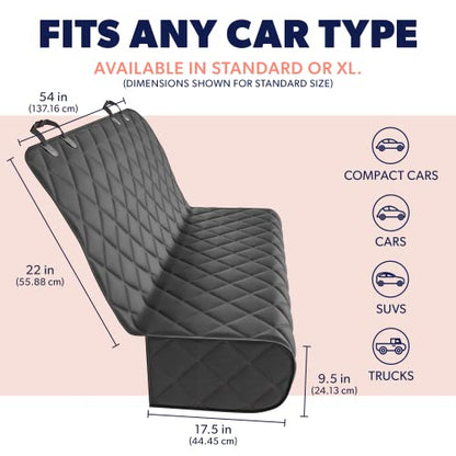 Black Car Rear Seat Cover for Dogs, Durable Waterproof & Scratch Resistant Vehicle Backseat Protector, Nonslip Dog Accessory & Pet Protection for Back Seats, Machine Washable
