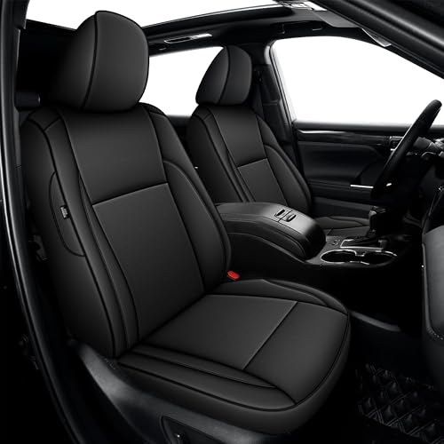 AOMSAZTO Custom Fit Seat Covers for Toyota Highlander 2014-2019 3-Rows 7 Seats, Second Row W/Captain Chairs Full Set Faux Leather Car Seat Cover Black - color: Black, size: Highlander 2014-2019 7 Seats