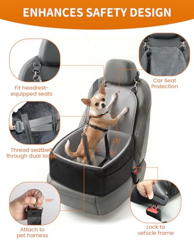 Dog Car Seat for Small Dogs, Dog Booster Seat with Extendable Backrest, Pet Car Seats up to 30 lbs, Washable Removable Cover Travel Bed with Storage Pockets and 2 Safety Leashes, Black&Grey - color: Black&Grey