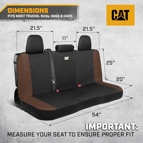 CAT Black & Brown Car Seat Covers Full Set – Front Seat Covers & Rear Bench Seat Cover – Airbag Compatible, 60/40 Split Bench for Trucks, Cars & SUVs – Automotive Interior Seat Protection Accessories