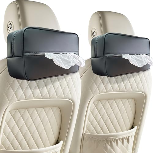 Large Car Tissue Holder for 120 Standard Tissues, Premium PU Leather Tissue Holder in Car Backseat Rectangular, Napkin Holder for Car Fits for Kleenex Tissues Box Daily Use Black (2, Black)