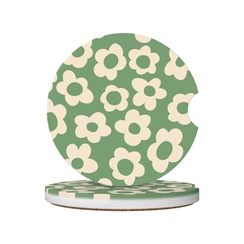 2-Pack Absorbent Car Coasters Vintage Groovy Flowers - Ceramic & Non-Scratch Cork Base Cup Holder Coasters Universal 2.56" - color: Vintage Groovy Flowers4