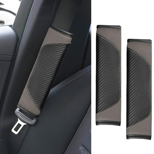 2PCS Car Seat Belt Cover Pad, Soft Carbon Fiber Leather Seatbelt Shoulder Protector for a More Comfortable Driving, Universal Safety Belt Strap Cover to Protect Your Neck (Gray) - color: Gray