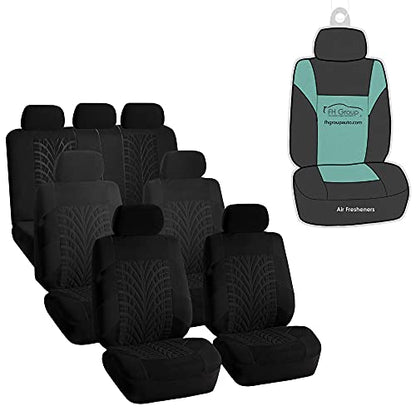 FH Group Three Row Set 7 Seater Black Travel Master Car Seat Covers, Airbag and Split Rear Car Seat Cover Universal Fit Interior Accessories for Cars Trucks and SUV Automotive Seat Covers - color: Black