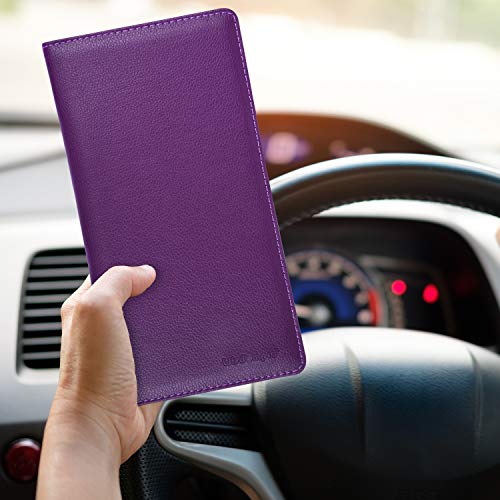 Wisdompro Car Document Holder Organiser, PU Leather Vehicle Insurance and Registration Holders Wallet Case for ID Card, Driving Licence, Key Contact Information Cards - color: Purple