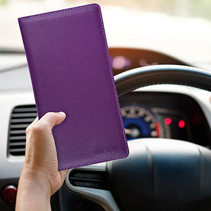 Wisdompro Car Document Holder Organiser, PU Leather Vehicle Insurance and Registration Holders Wallet Case for ID Card, Driving Licence, Key Contact Information Cards - color: Purple