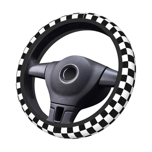 Black White Checkered Elastic Steering Wheel Cover Non-Slip Breathable Steering Wheel Protector Fit Auto, SUVs, Truck - color: Black White Checkered