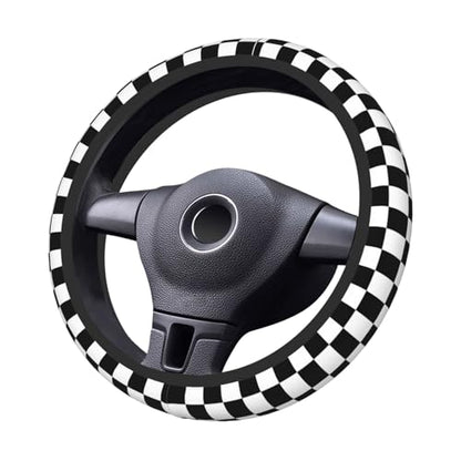 Black White Checkered Elastic Steering Wheel Cover Non-Slip Breathable Steering Wheel Protector Fit Auto, SUVs, Truck - color: Black White Checkered