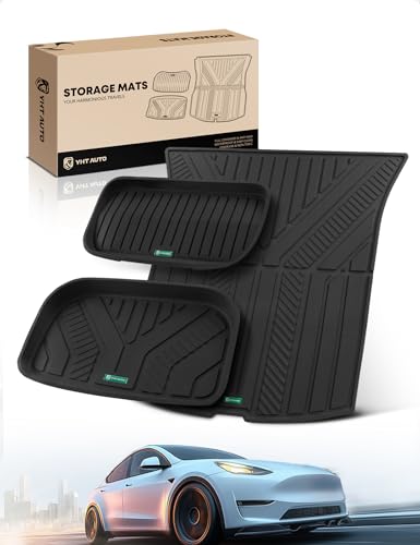 YHTAUTO Cargo Liners Compatible with Tesla Model Y Juniper 2025 2026, TPE Floor Liners All Weather Custom Fit, Frunk Mat & Cargo Trunk Mat & Lower Storage Mat, Set of 3, Black - style: 3 PCS Trunk Mat