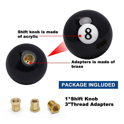 Shift Knob Manual Gear Round 8 Ball Shift Knob Universal 4 5 6 Speed with 3 Adapter Acrylic Gear, Fit for Manual Car (Black 8) - color: 8 Speed(Black)