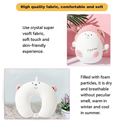 Kids Travel Pillow - 2-in-1 Deformable Kids Neck Pillow for Traveling, Soft U-Shaped Pillow with Adorable Animal Design, Comfy Sleep and Play, Ideal for Airplanes and Cars - Pink Bear - size: Pink Flying Bear