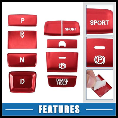 Gear Shift Switch Panel Electronic Handbrake Button Cover Trim for Honda Accord 2018-2022 Hybrid Version Red (Set of 9) Durable Material