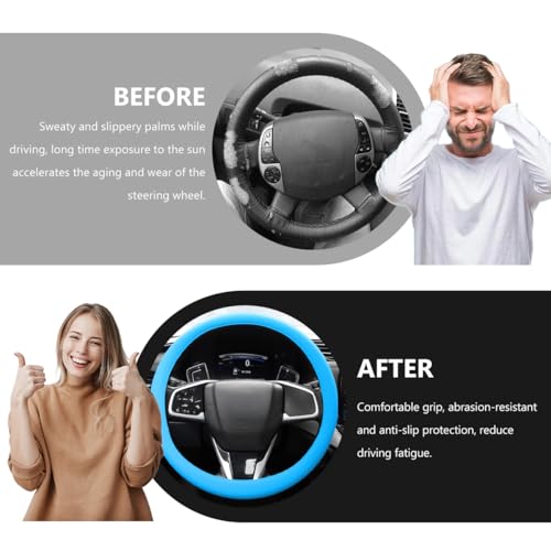 Car Steering Wheel Cover, 13 to 14 Inches Non-Slip Soft Silicone Steering Wheel Protector, Stretchable Elastic Steering Wheel Cover Fits Most Cars for Men and Women (Light Blue) - color: Light Blue