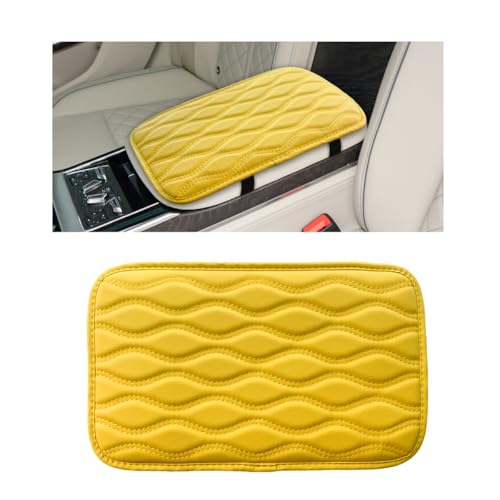 Wevdn Car Center Console Cushion Pad, 12.48×7.40 Inches Waterproof Car Armrest Seat Box Cover, Comfortable PU Leather Vehicle Armrest Cover Protector, Car Decor Interior Accessories (Yellow) - color: Yellow