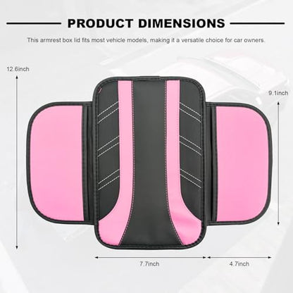 Car Center Console Cover, Leather Auto Arm Rest Protector Cushion with 2 Side Storage Bags, Universal Armrest Cushion Pad Middle Console Cover for SUVs Sedans Trucks (Pink) - color: Pink