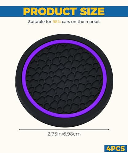 4PCS Car Coasters, Car Accessories Interior, 2.75 Inch Non-Slip PVC Coasters for Cup Holders, Universal, Black&Purple - color: Black&purple