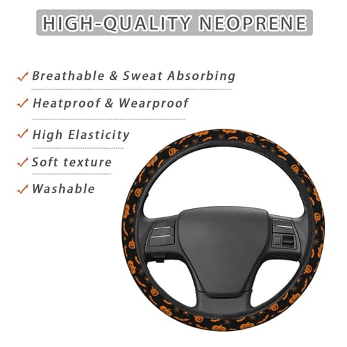 Halloween Pumpkin Bats Pattern Steering Wheel Cover for Women Men, Non-Slip Steering Wheel Protector Car Wheel Covers, Universal 15 Inch Fit for Auto, Suvs, Truck - color: Halloween Pumpkin Bats Pattern