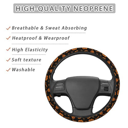 Halloween Pumpkin Bats Pattern Steering Wheel Cover for Women Men, Non-Slip Steering Wheel Protector Car Wheel Covers, Universal 15 Inch Fit for Auto, Suvs, Truck - color: Halloween Pumpkin Bats Pattern